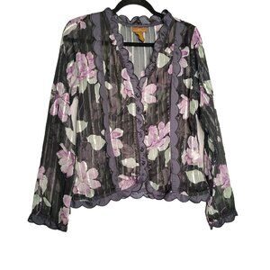 Aura by Wrangler M Y2K Whimsigoth Fairy Sheer Floral Scalloped Hem Blouse Top Bl